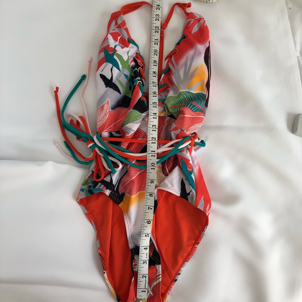 NEW Orange/multi Onepiece Low Cut swimsuit - Picture 6 of 7
